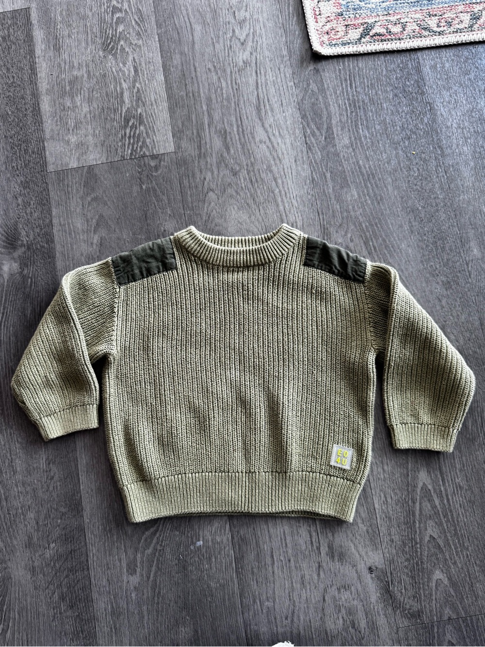 Zara Boys Green Cotton Knit Crewneck Sweater 2-3 T